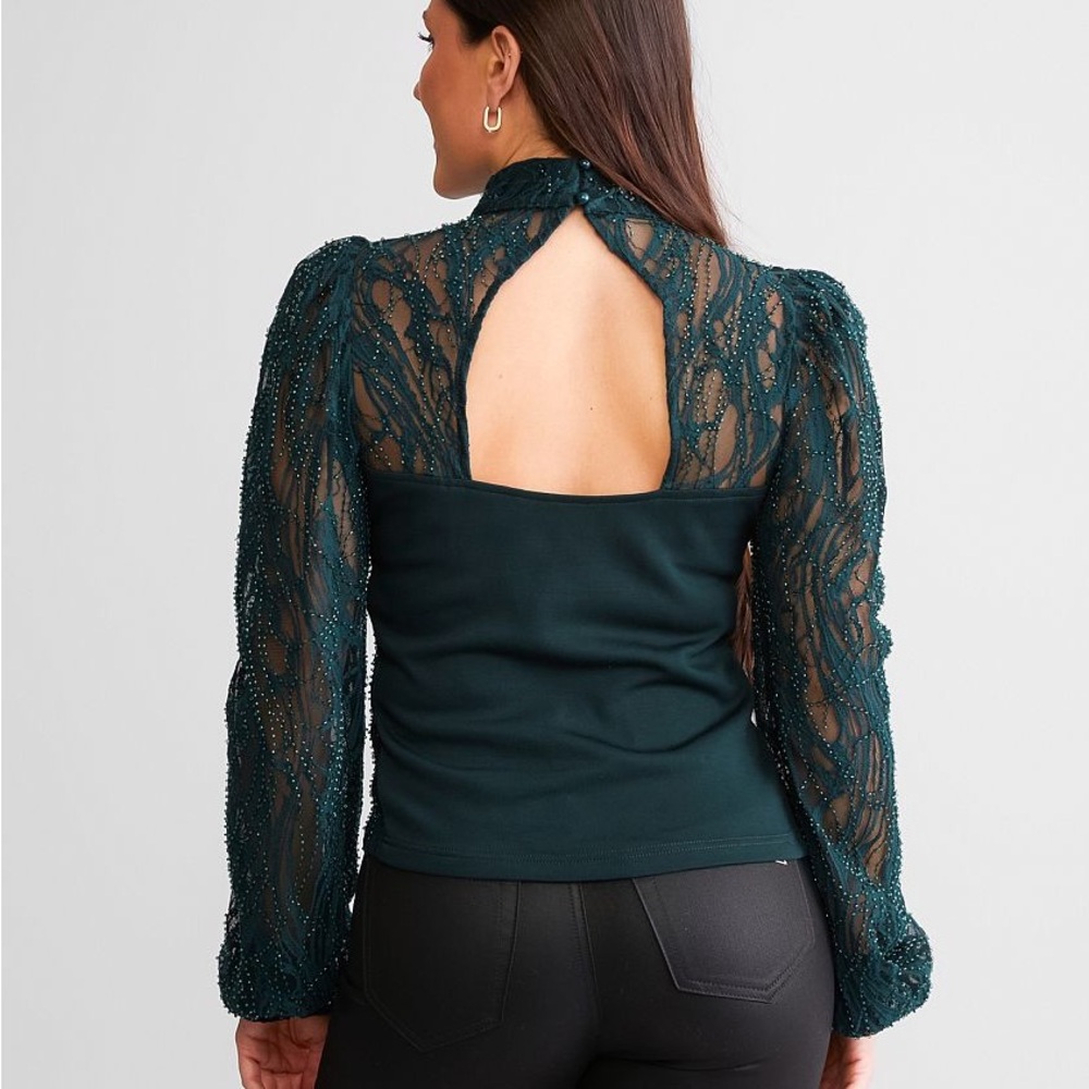 BKE Classy Dark Green Lace Blouse - Picture 2 of 6